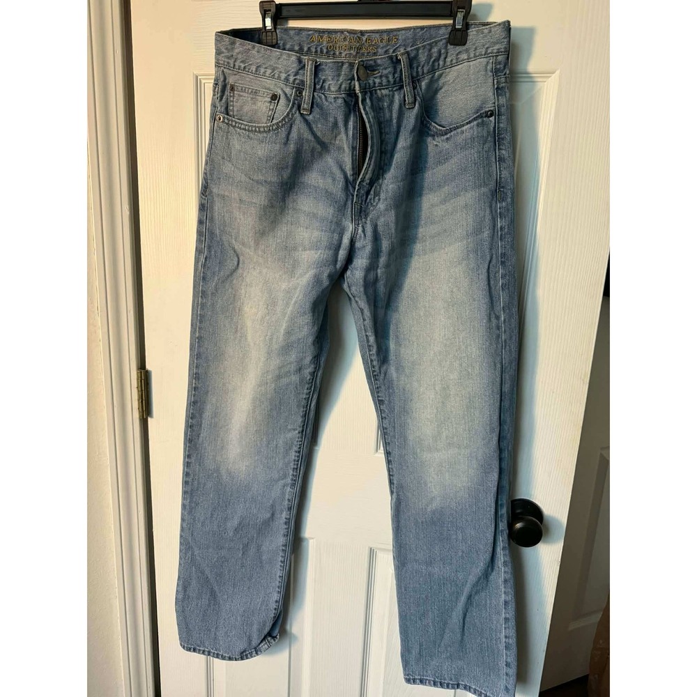 American Eagle Mens Relaxed Straight Light Wash Denim Jeans Size 33x32